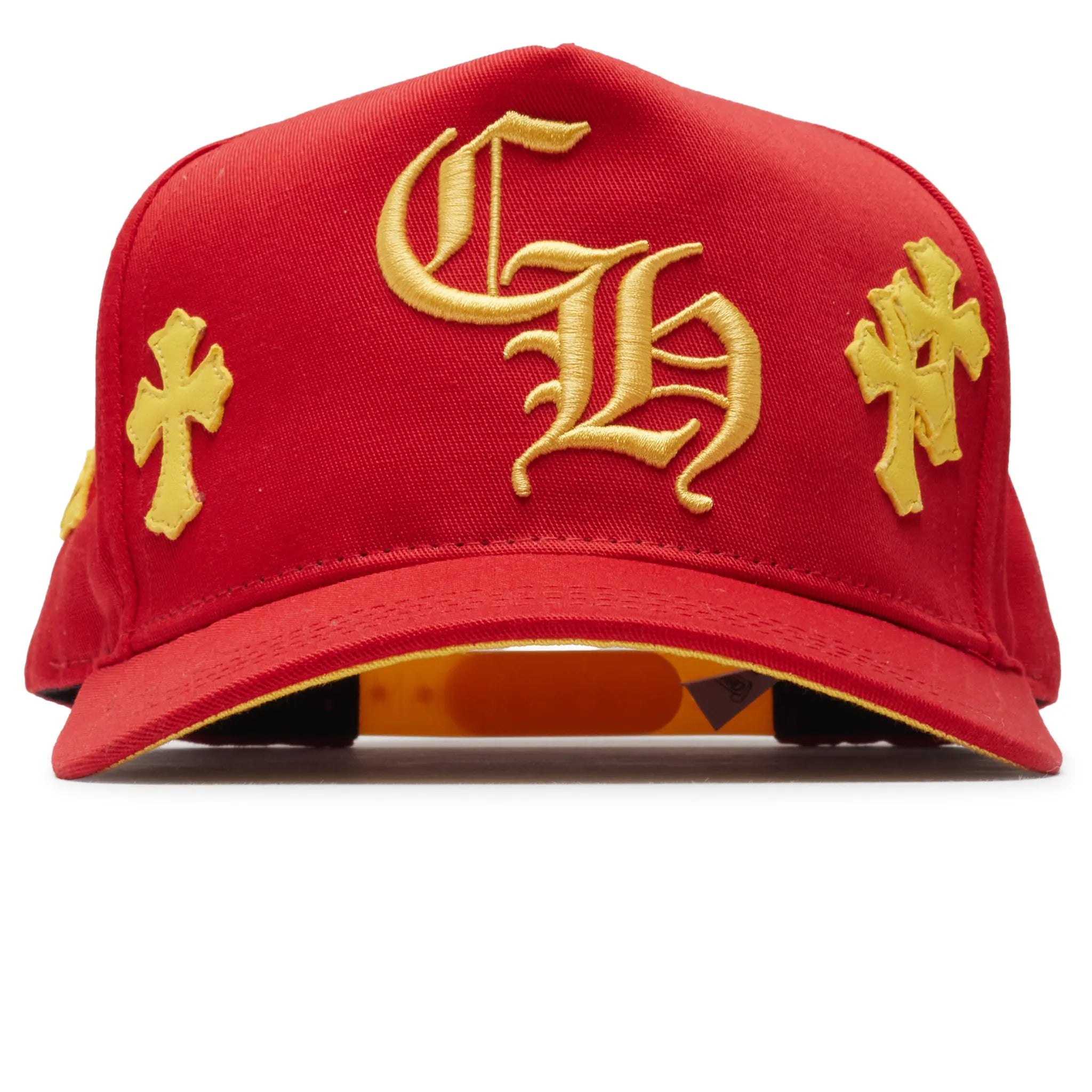 Front View of Chrome Hearts Cross Patch Red Yellow Baseball Cap 1383 1SS240701CPH-RED